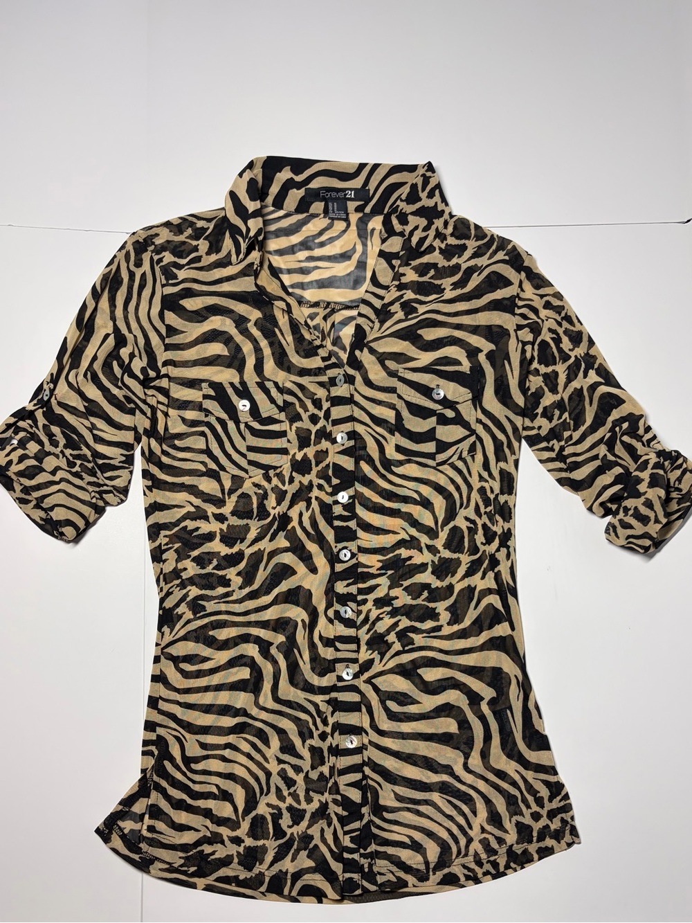 Forever 21 Black and Tan Animal Print Button-Down Shirt